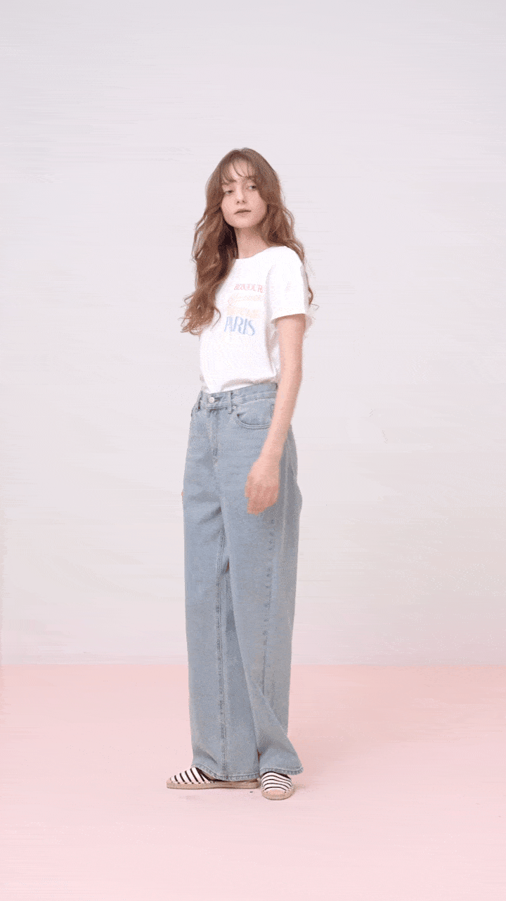 【BOK PLACE】Light blue washing long wide yes denim pants KINSLEY Wide Washing Denim Pants - Light blue – Lenina US
