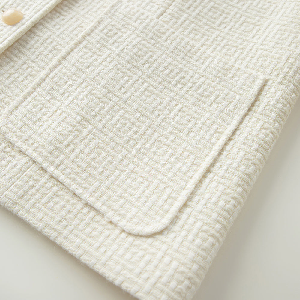 WILMA Woolen V Neck Tweed Jacket - Ivory – Lenina US