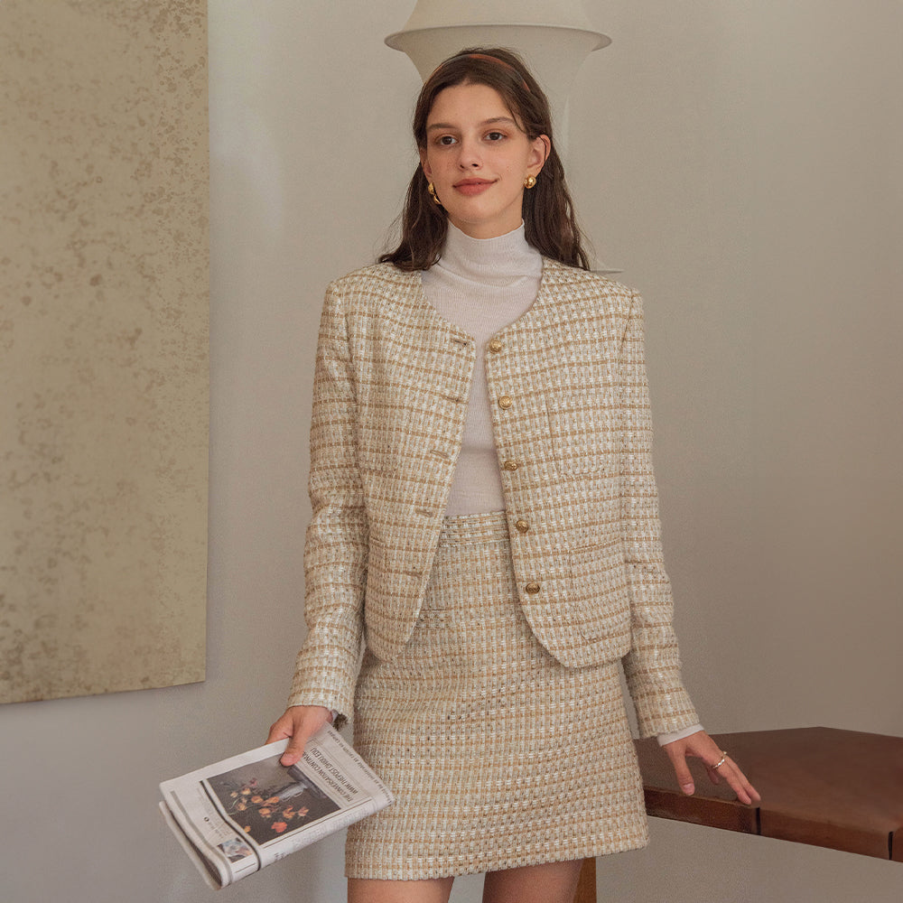 ISLA Classic Tweed Jacket - Light Beige