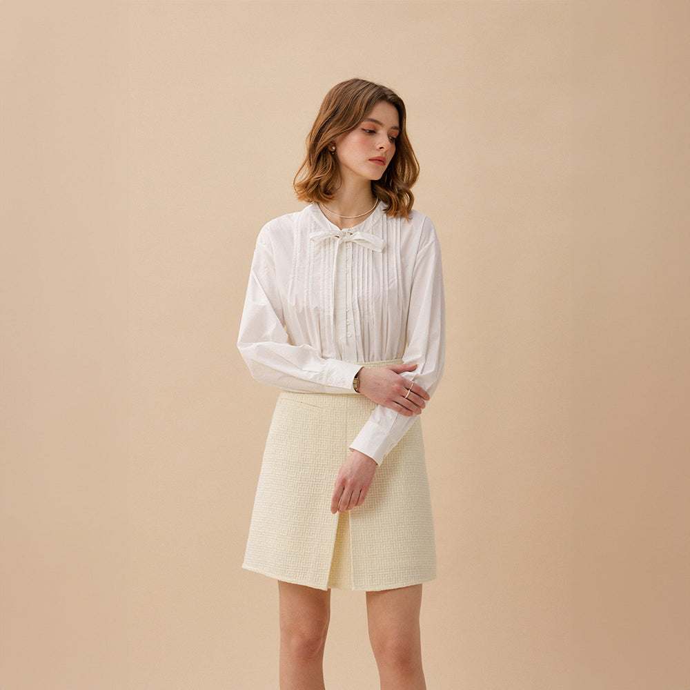 ELIANA Pintuck Ribbon Shirt - White