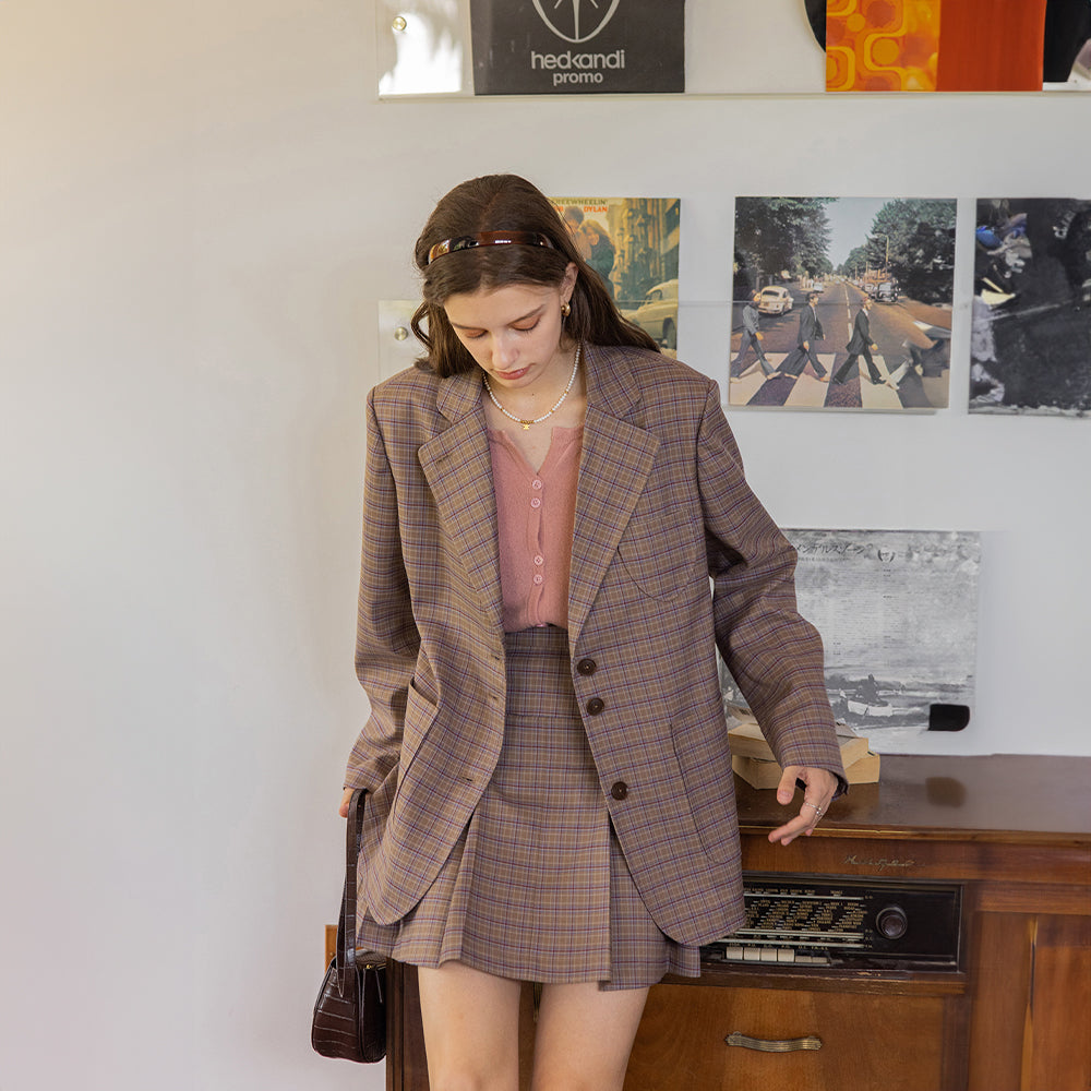 CHERYL U-Pocket Classic Jacket - Check | Poly-Wool Blend, Loose