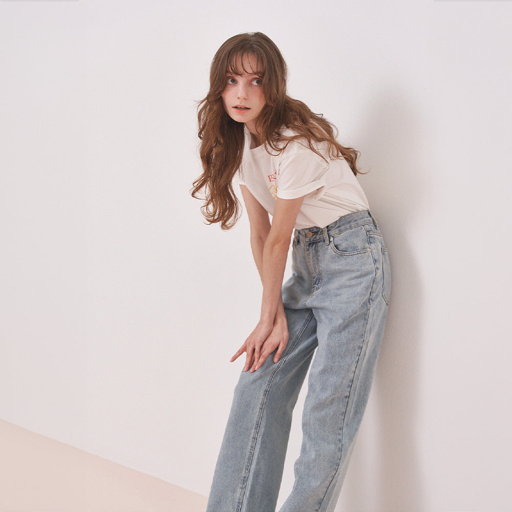 KINSLEY Wide Washing Denim Pants - Light blue – Lenina US