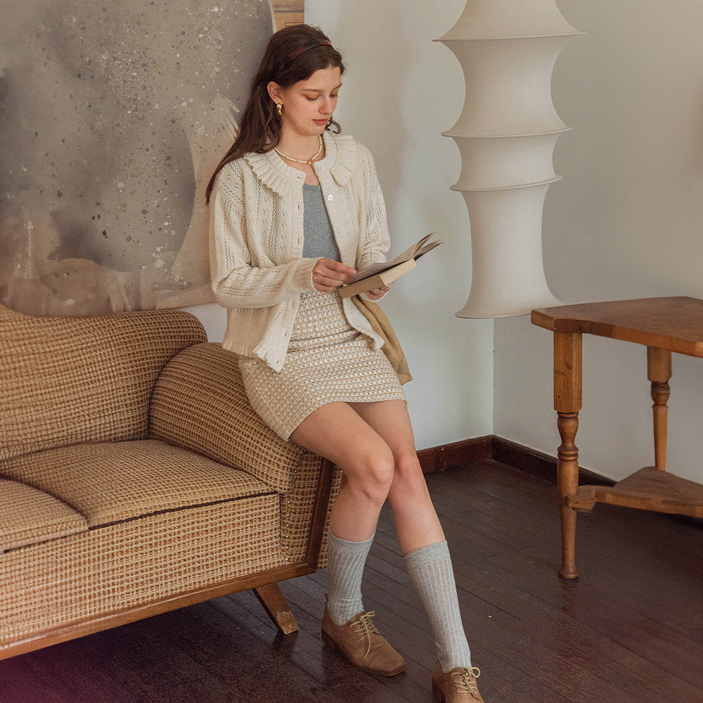 ミニスカート LENINA MORIA knee hline tweed skirt_beige tweed skirt Lenina ♥ MORIA knee h-line tweed skirt/追跡付