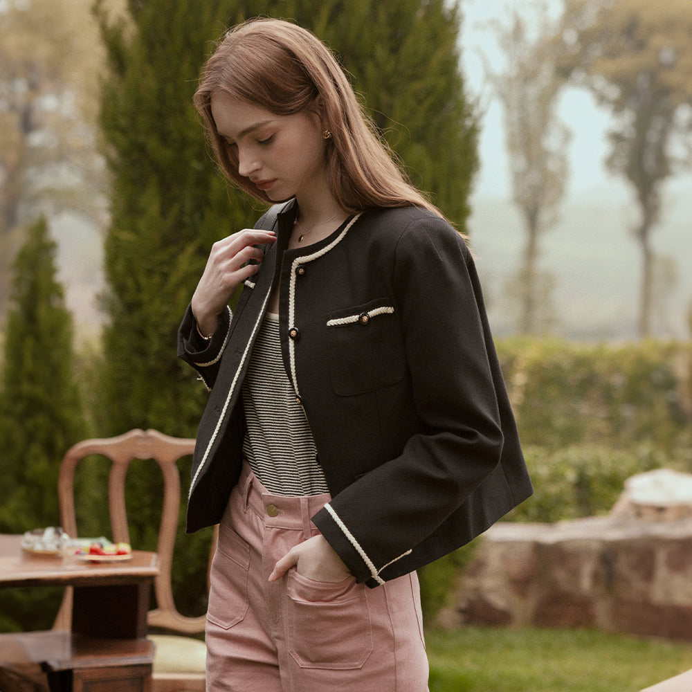 JENNY Herringbone Tweed Jacket - Black – Lenina US