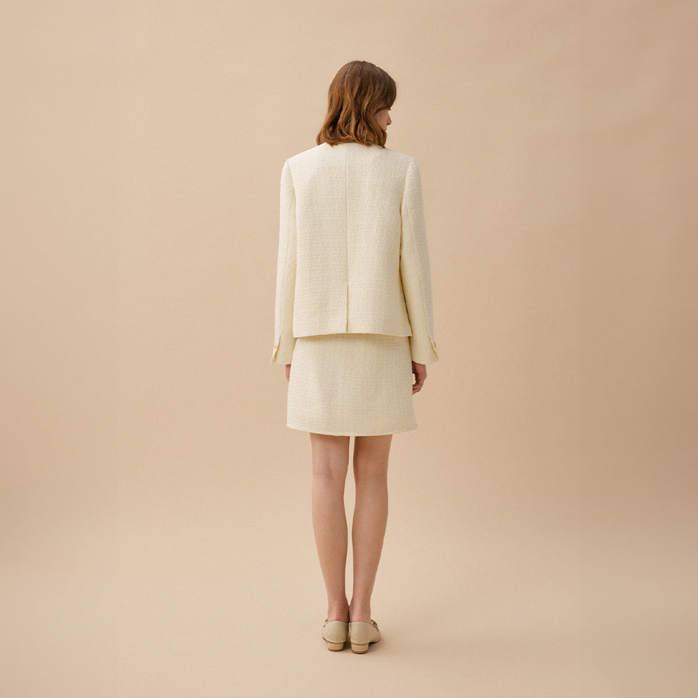 WILMA Woolen Tweed Mid Skirt - Ivory – Lenina US