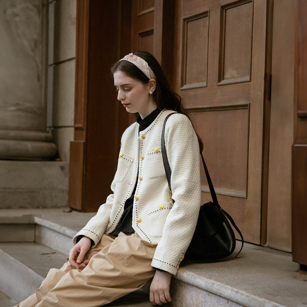 JENNY Herringbone Tweed Jacket - White – Lenina US