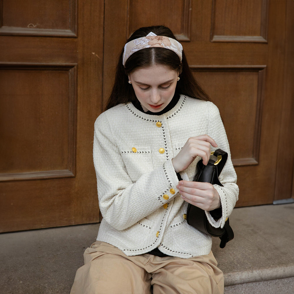 JENNY Herringbone Tweed Jacket - White – Lenina US