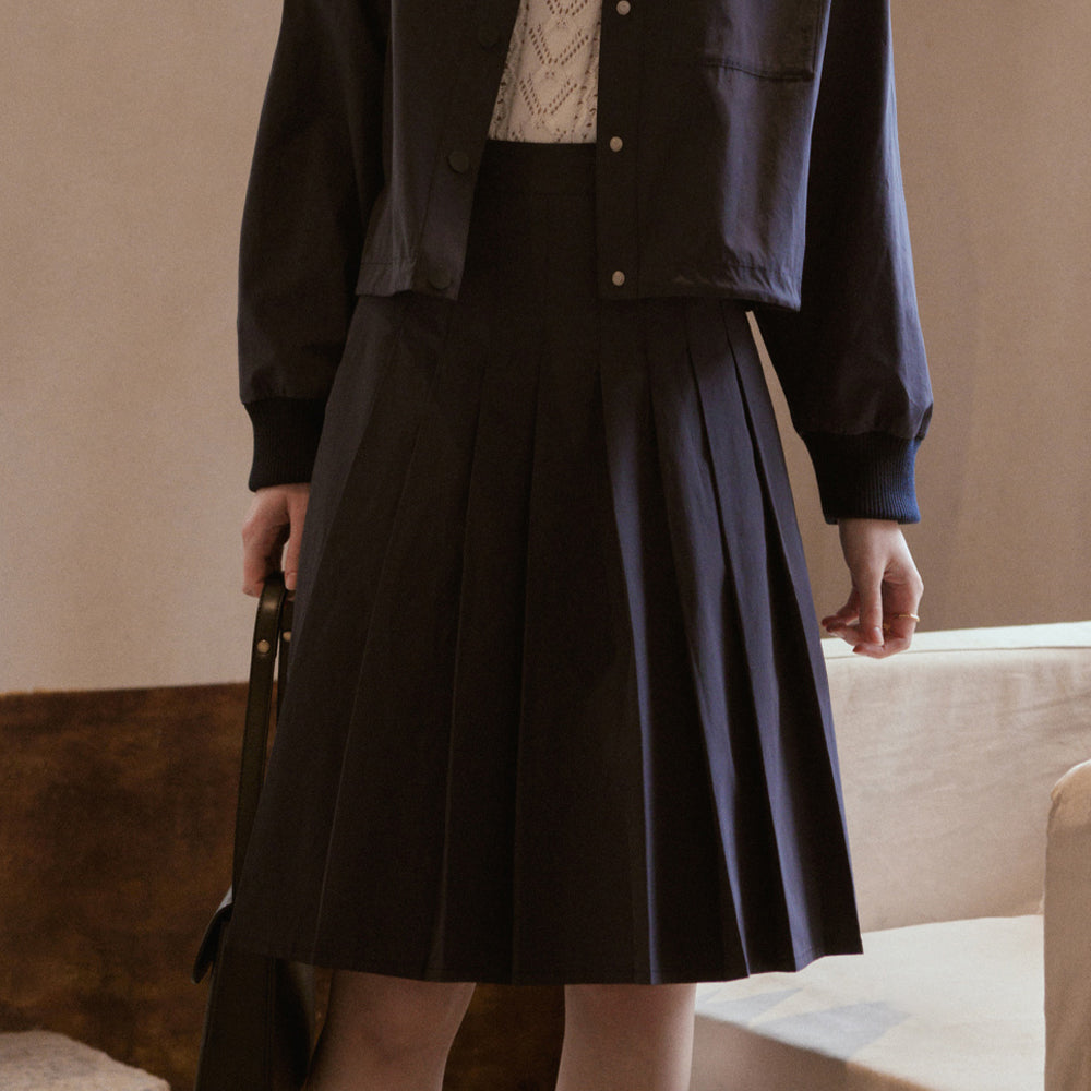 ◇LENINA◇ ASPEN midi pleats skirt_navy pleated skirt ASPEN Midi Pleats Skirt - Navy – Lenina US