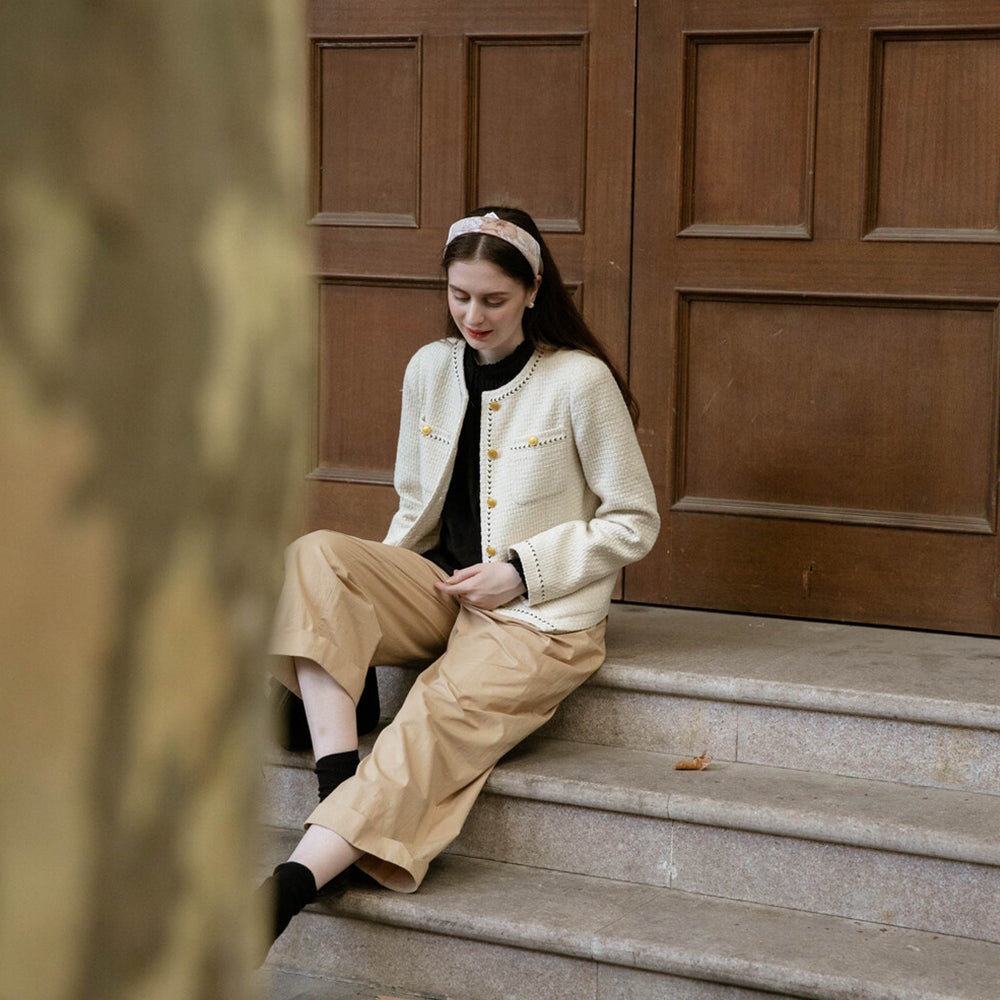 JENNY Herringbone Tweed Jacket - White – Lenina US