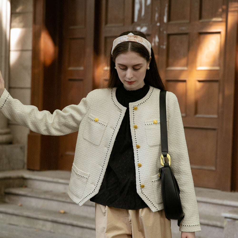 JENNY Herringbone Tweed Jacket - White – Lenina US