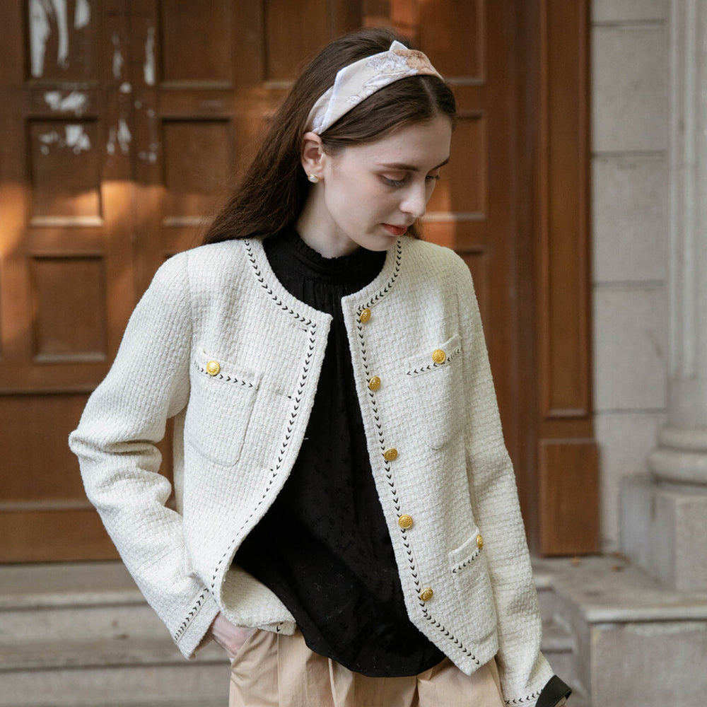 JENNY Herringbone Tweed Jacket - White – Lenina US