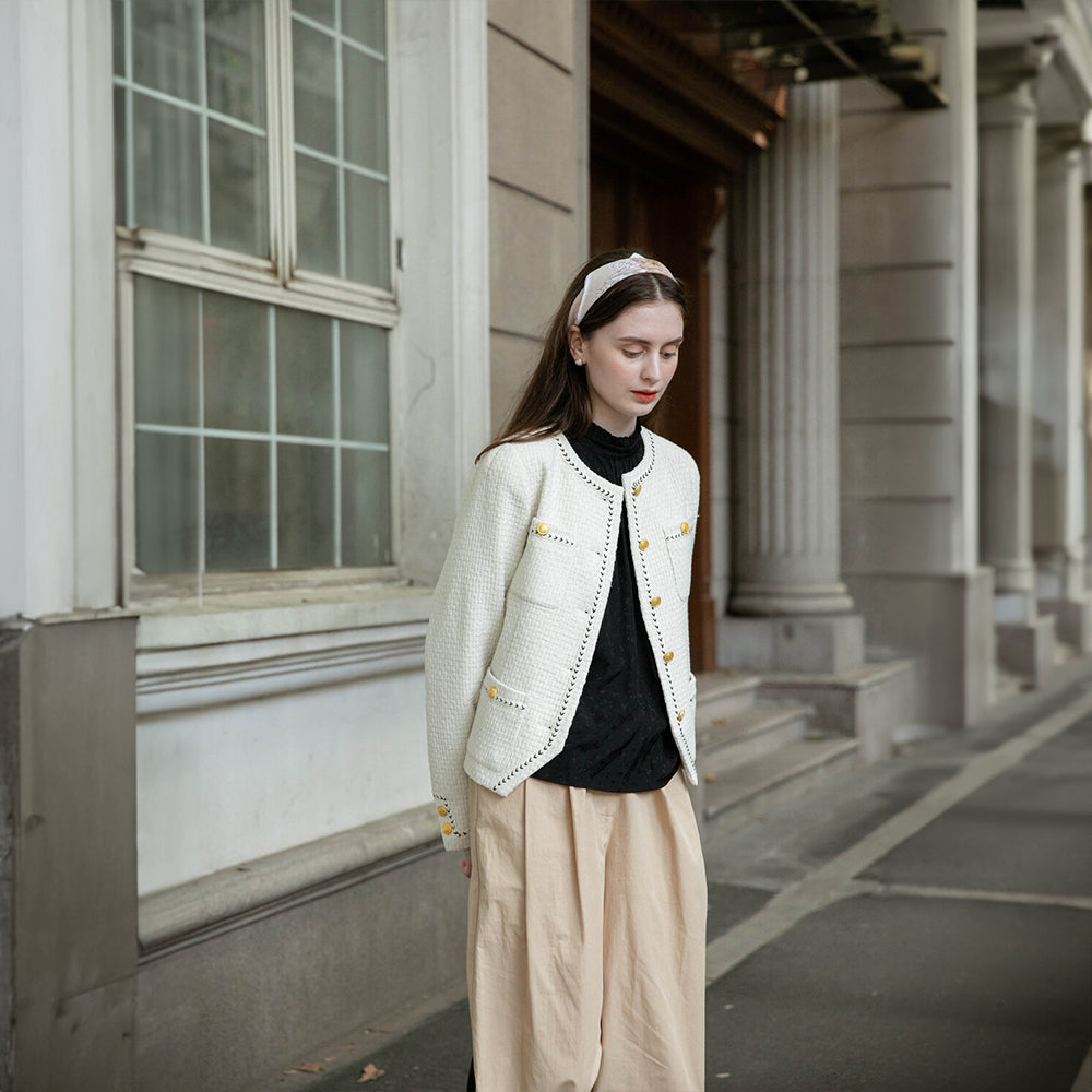 JENNY Herringbone Tweed Jacket - White – Lenina US