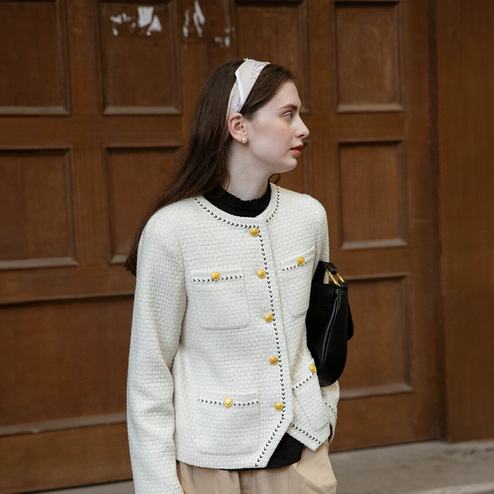 JENNY Herringbone Tweed Jacket - White – Lenina US